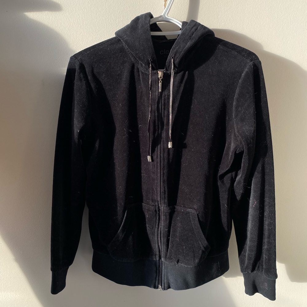 Black velvet zip up sweater